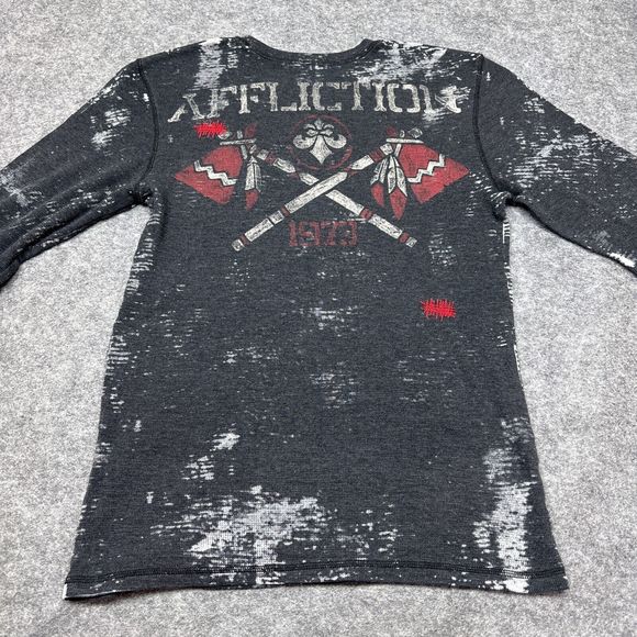 Affliction Shirt Men XL American Customs Choctaw Thermal Scull Distressed Grunge - Picture 5 of 9